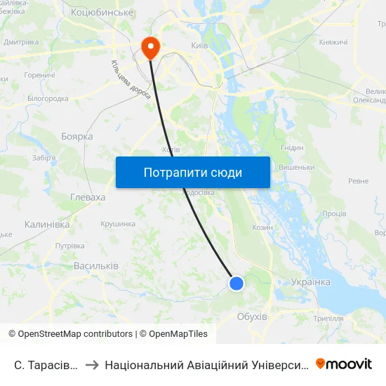 С. Тарасівка to Національний Авіаційний Університет map