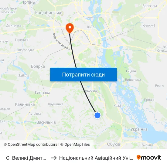 С. Великі Дмитровичі to Національний Авіаційний Університет map