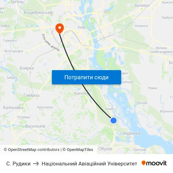 С. Рудики to Національний Авіаційний Університет map