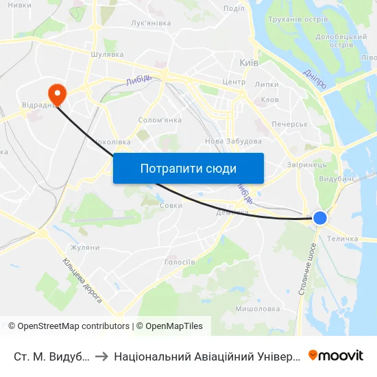 Ст. М. Видубичi to Національний Авіаційний Університет map