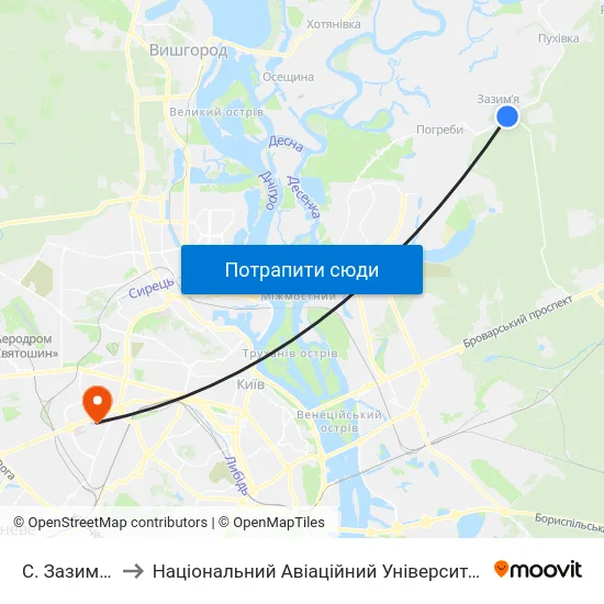 С. Зазим'Я to Національний Авіаційний Університет map