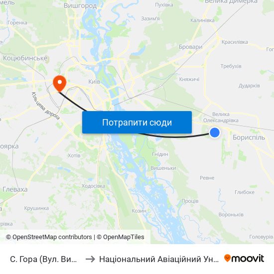 С. Гора (Вул. Вишнева) to Національний Авіаційний Університет map