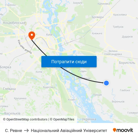 С. Ревне to Національний Авіаційний Університет map