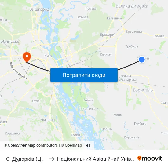 С. Дударків (Центр) to Національний Авіаційний Університет map