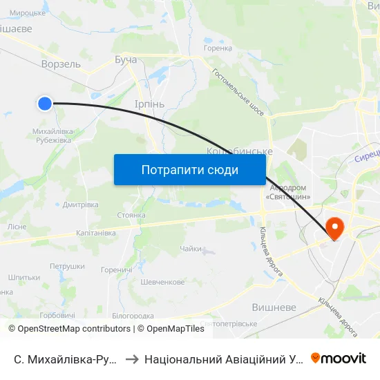 С. Михайлівка-Рубежівка to Національний Авіаційний Університет map