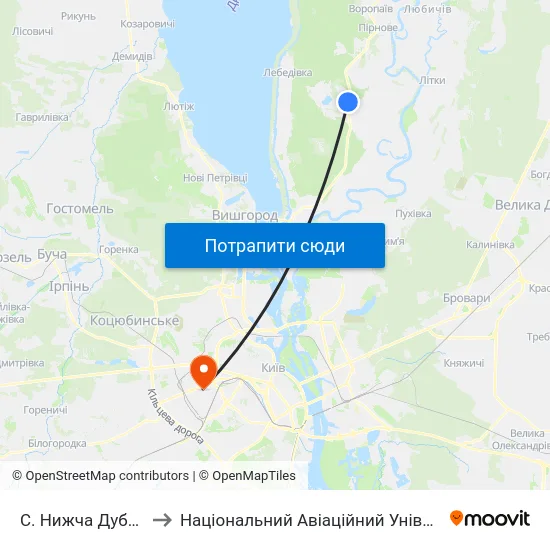 С. Нижча Дубечня to Національний Авіаційний Університет map