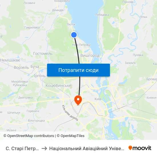 С. Старі Петрівці to Національний Авіаційний Університет map