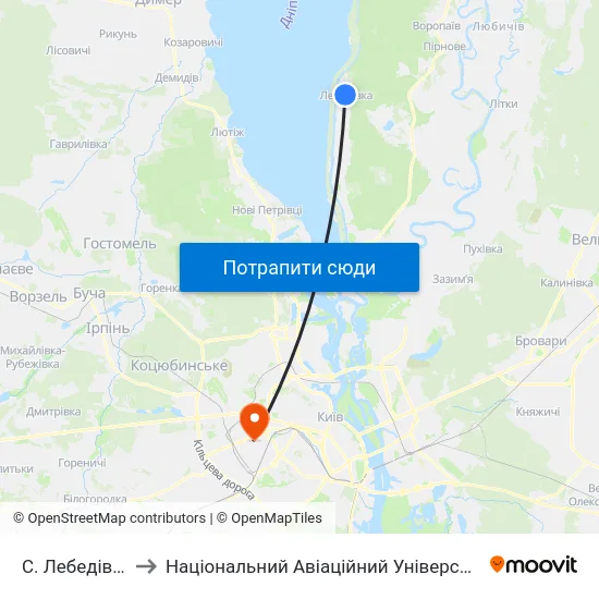 С. Лебедівка to Національний Авіаційний Університет map