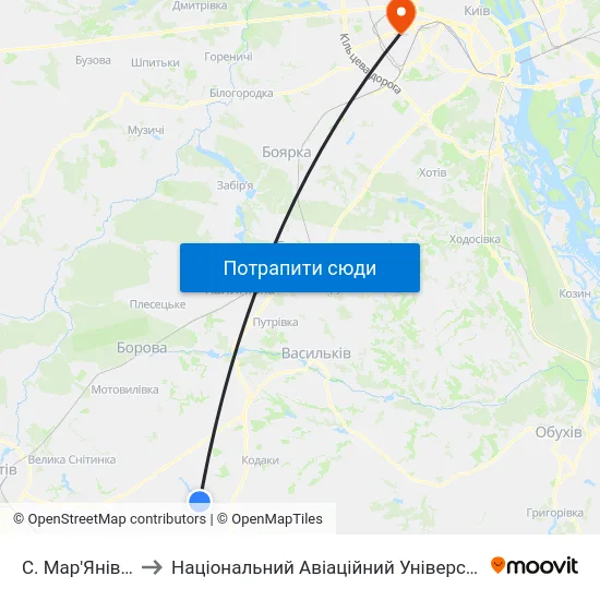 С. Мар'Янівка to Національний Авіаційний Університет map
