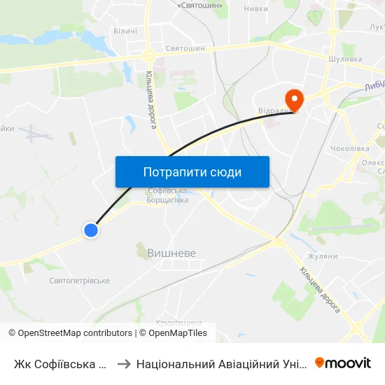 Жк Софіївська Сфера to Національний Авіаційний Університет map