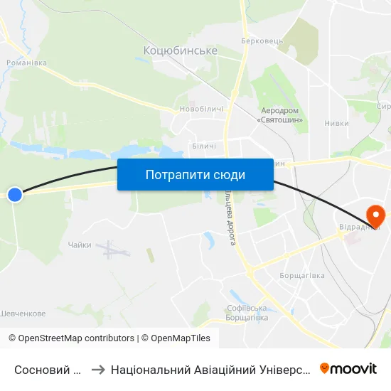 Сосновий Бір to Національний Авіаційний Університет map