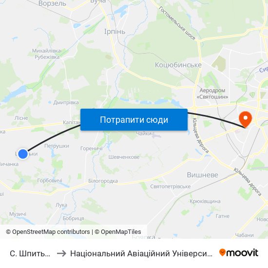 С. Шпитьки to Національний Авіаційний Університет map