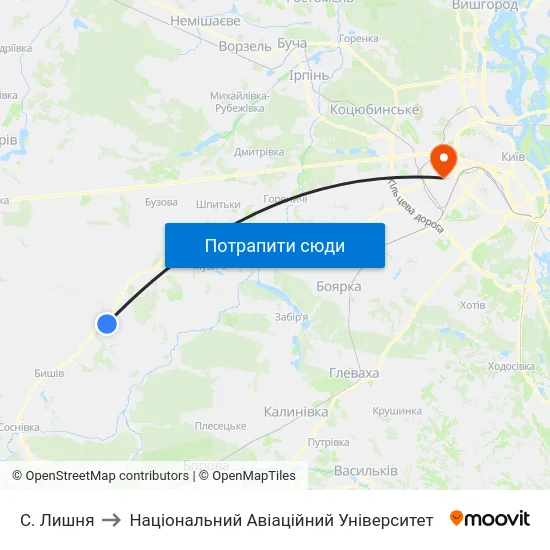 С. Лишня to Національний Авіаційний Університет map