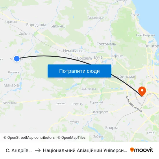 С. Андріївка to Національний Авіаційний Університет map