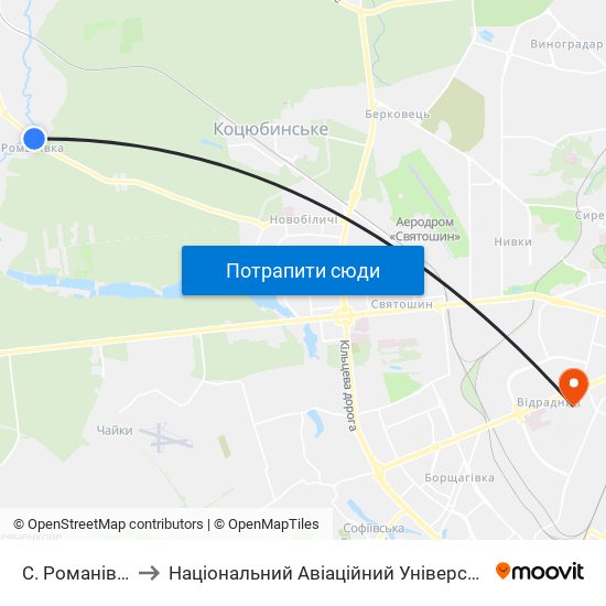 С. Романівка to Національний Авіаційний Університет map