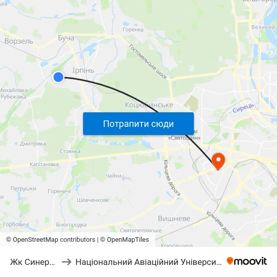 Жк Синергія to Національний Авіаційний Університет map