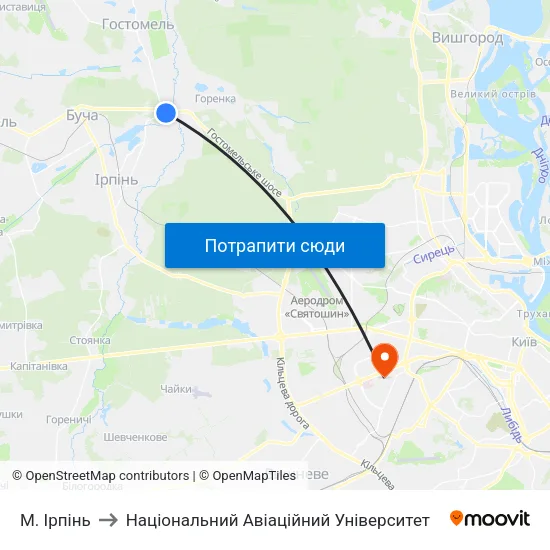 М. Ірпінь to Національний Авіаційний Університет map