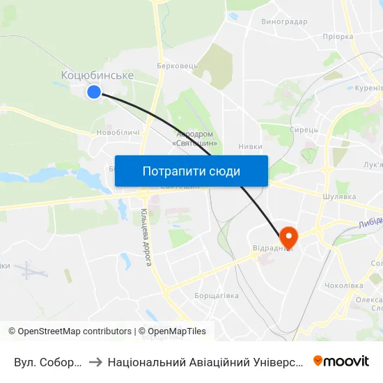 Вул. Соборна to Національний Авіаційний Університет map