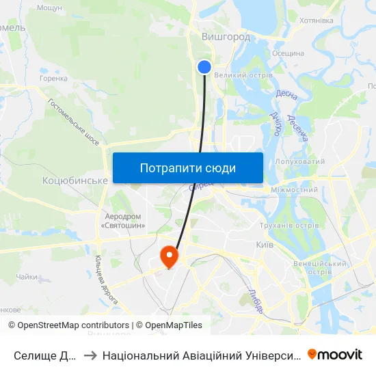 Селище Двс to Національний Авіаційний Університет map