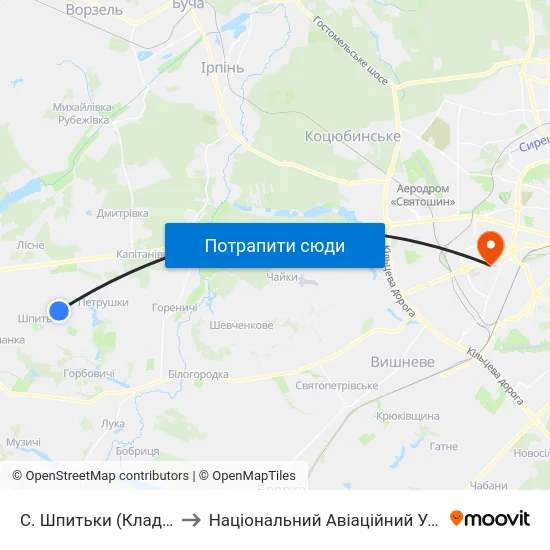 С. Шпитьки (Кладовище) to Національний Авіаційний Університет map
