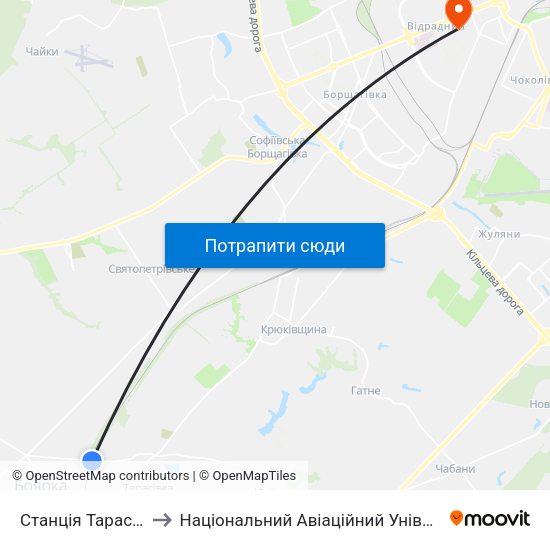 Станція Тарасівка to Національний Авіаційний Університет map
