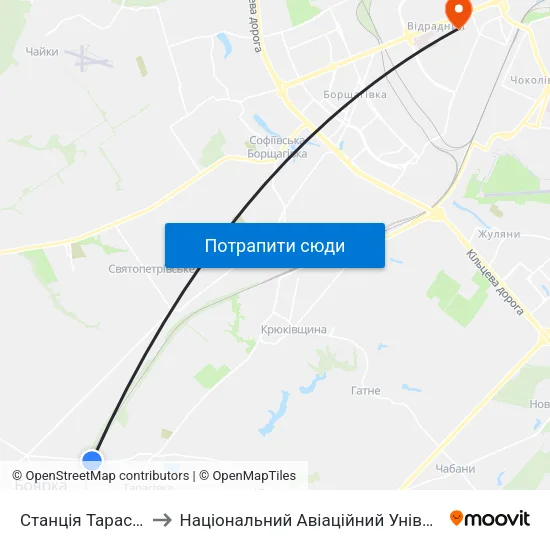 Станція Тарасівка to Національний Авіаційний Університет map
