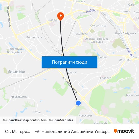 Ст. М. Теремки to Національний Авіаційний Університет map