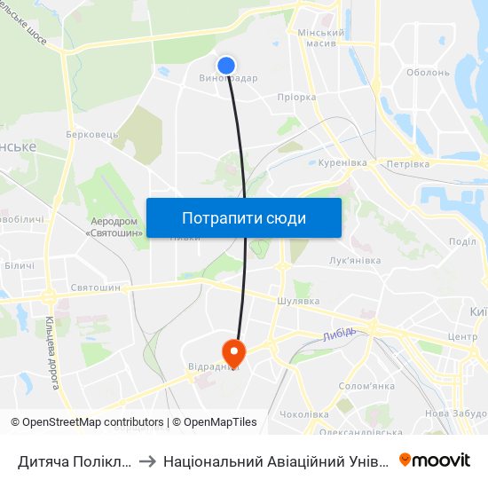 Дитяча Поліклініка to Національний Авіаційний Університет map