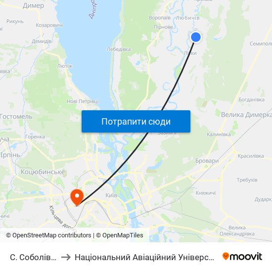 С. Соболівка to Національний Авіаційний Університет map