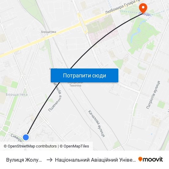 Вулиця Жолудєва to Національний Авіаційний Університет map