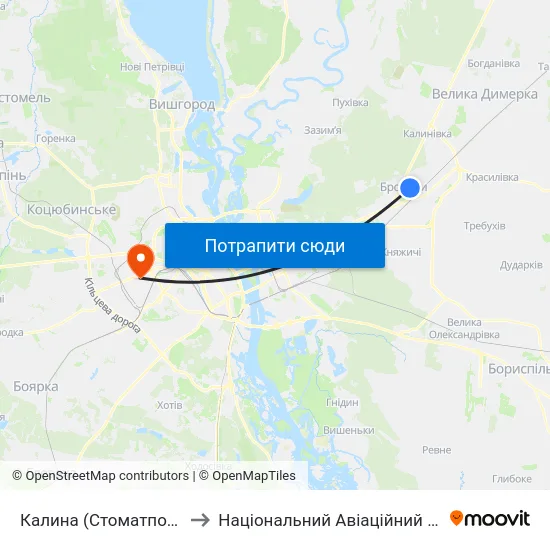 Калина (Стоматполіклініка) to Національний Авіаційний Університет map