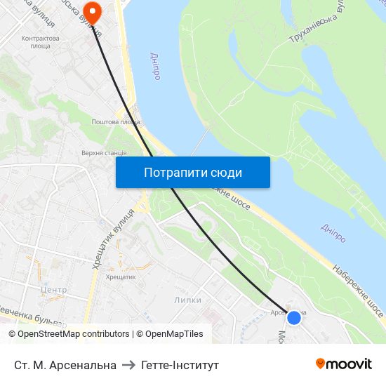 Ст. М. Арсенальна to Гетте-Інститут map