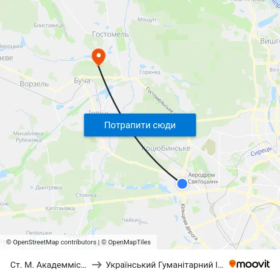 Ст. М. Академмістечко to Український Гуманітарний Інститут map