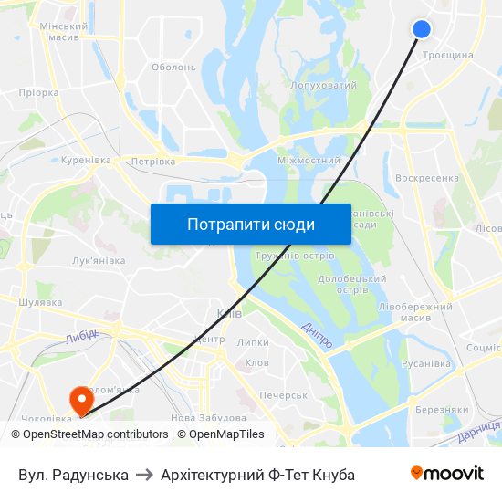 Вул. Радунська to Архітектурний Ф-Тет Кнуба map