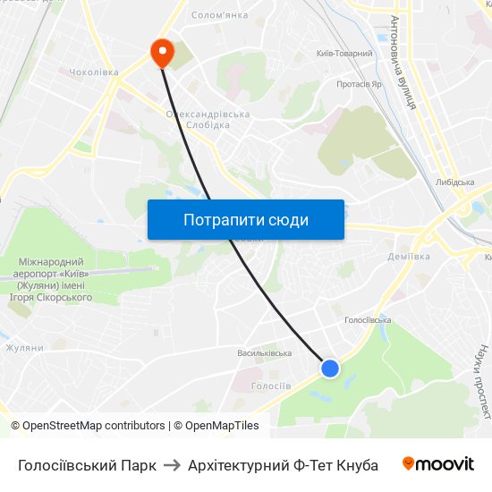 Голосіївський Парк to Архітектурний Ф-Тет Кнуба map