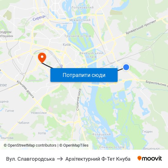 Вул. Славгородська to Архітектурний Ф-Тет Кнуба map