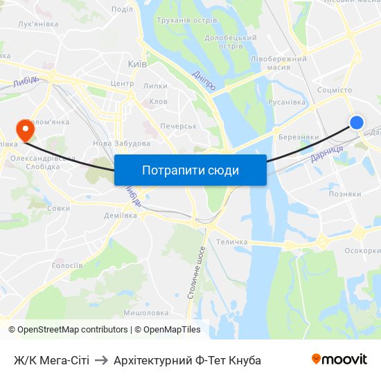 Ж/К Мега-Сiтi to Архітектурний Ф-Тет Кнуба map