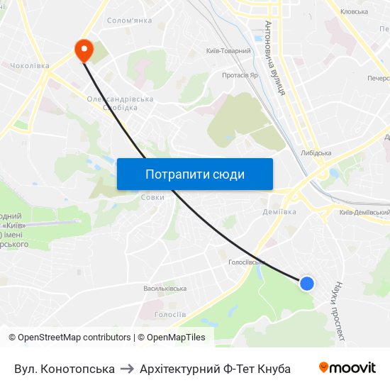 Вул. Конотопська to Архітектурний Ф-Тет Кнуба map