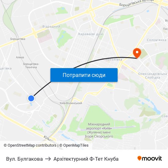 Вул. Булгакова to Архітектурний Ф-Тет Кнуба map