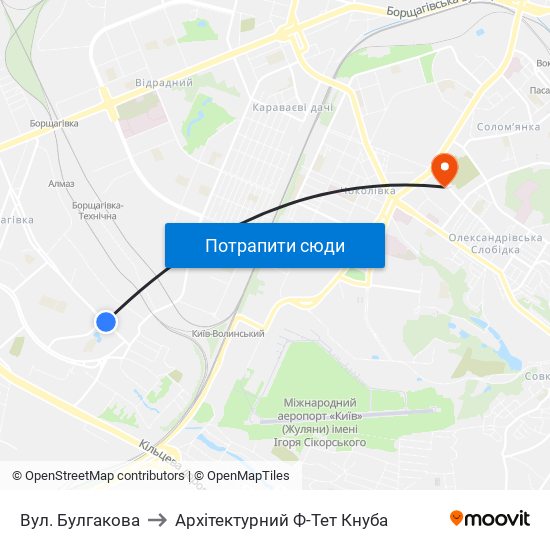 Вул. Булгакова to Архітектурний Ф-Тет Кнуба map