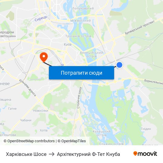 Харківське Шосе to Архітектурний Ф-Тет Кнуба map