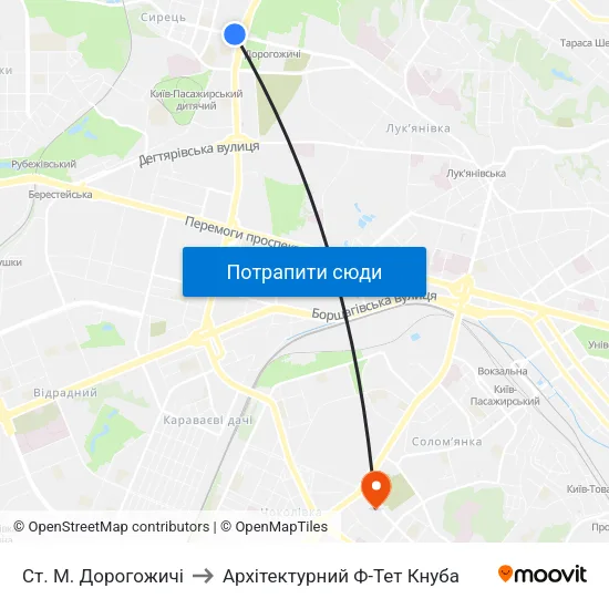 Ст. М. Дорогожичі to Архітектурний Ф-Тет Кнуба map