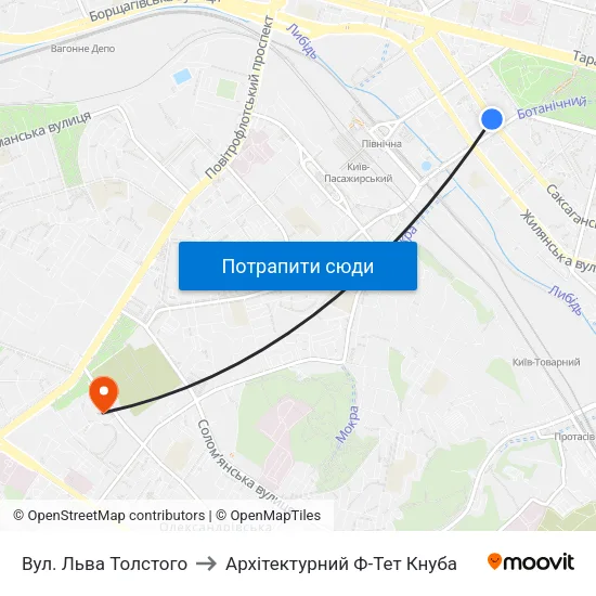Вул. Льва Толстого to Архітектурний Ф-Тет Кнуба map