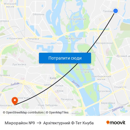 Мікрорайон №9 to Архітектурний Ф-Тет Кнуба map