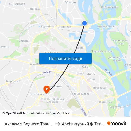 Академія Водного Транспорту to Архітектурний Ф-Тет Кнуба map