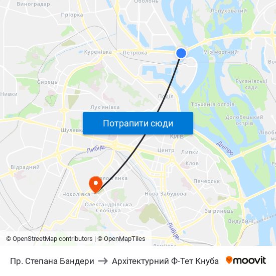 Пр. Степана Бандери to Архітектурний Ф-Тет Кнуба map