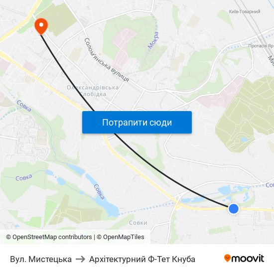 Вул. Мистецька to Архітектурний Ф-Тет Кнуба map