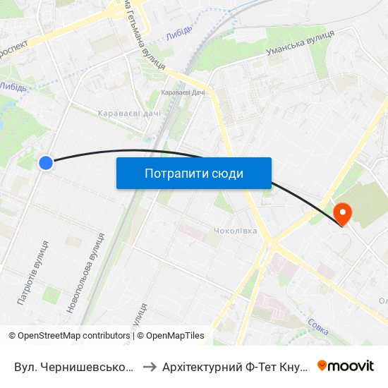 Вул. Чернишевського to Архітектурний Ф-Тет Кнуба map
