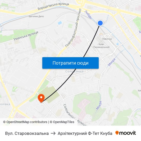 Вул. Старовокзальна to Архітектурний Ф-Тет Кнуба map