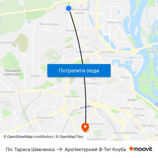 Пл. Тараса Шевченка to Архітектурний Ф-Тет Кнуба map